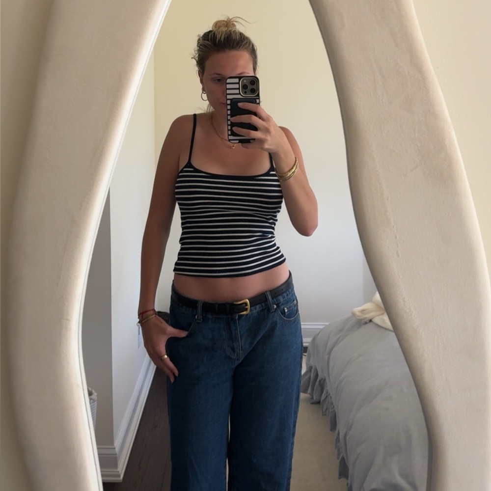 Edikted Navy and White Fitted Crop Camisole
